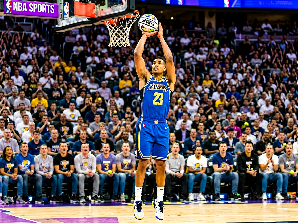 NBA比赛中球员跳投得分，观众席沸腾